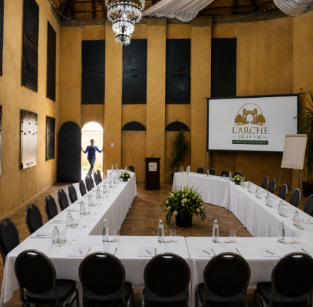 Conference venue at L'Arche De La Vie Estate prepared for a corporate event